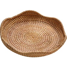 Segolike Rattan Yuvarlak Servis Tepsisi El Dokuma Teşhir Meyve Sepeti Içecek Için Hasır Tepsi 21CMX3CM (Yurt Dışından)