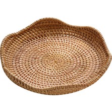 Segolike Rattan Yuvarlak Servis Tepsisi El Dokuma Teşhir Meyve Sepeti Içecek Için Hasır Tepsi 21CMX3CM (Yurt Dışından)