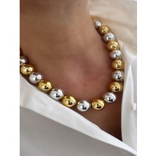 Quella Çelik Iri Top Gold-Silver Kolye