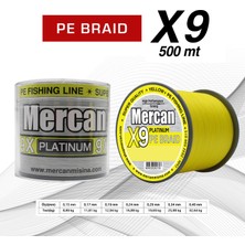 Mercan Pe Örgü Platinum X9 Sarı Ip 500M Misina