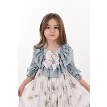 Mialora Exclusive Özel Tasarım Yaprak Desenli Kız Çocuk Uzun Elbise Çantalı Kız Çocuk Mezuniyet Elbisesi