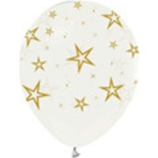 Eğlence Marketi Beyaz Altın Yıldız Baskılı Balon 50 Adet