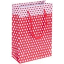 Eğlence Marketi 11X17 cm Ipli Hediyelik Karton Çanta Kırmızı Puantiyeli 25 Adet