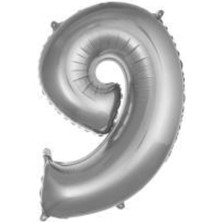 Eğlence Marketi 34 Inç 76 cm Gümüş Folyo Rakam Balon 9