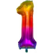 Eğlence Marketi 34 Inç 80 cm Gökkuşağı Folyo Rakam Balon 1
