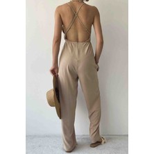 Melek Kostak Yeni Sezon Tulum Sırtı Açık Bol Paça Tulum Degaje Yaka Tulum Abiye Gece Mezuniyet Askılı Tulum