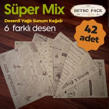 Retro Pack Süper Mix - 1 Kutuda 42 adet- 6 farklı Desenli Sunum Kağıdı-Vintage Sunum Kağıdı-Yağlı Kağıt