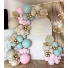 Eğlence Marketi Krom Gold Kış Yeşili Makaron Pembe ve Deniz Kumu  Balon Zinciri 100 Adet
