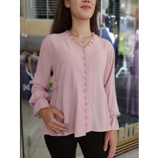 Fahrettin Moda 21109 Düğmeli Krep Bluz