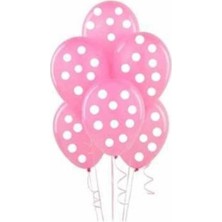 Eğlence Marketi 12 Inç Standart Boy Baskılı Balon 10 Adet Pembe Puantiyeli