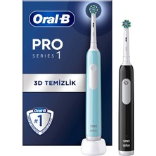 Oral-B Pro Series 1 İkili Paket, Siyah ve Mavi Elektrikli Diş Fırçaları, 2 Diş Fırçası Başlığı, Braun Tasarımı