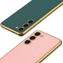 EZSP Galaxy S23 Uyumlu Deri Görünümlü Kenarları Elektroplating Kaplama Ezsp Fizyon Kapak-Pembe