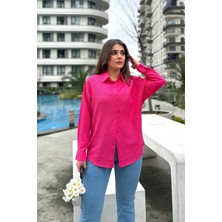 New Laviva Kadın Fuşya Basic Model, Gofre Kumaş, Salaş Gömlek