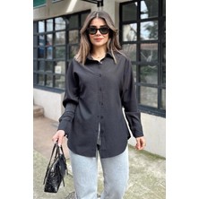 New Laviva Kadın Siyah Basic Model, Gofre Kumaş, Salaş Gömlek