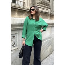 New Laviva Kadın Yeşil Basic Model, Gofre Kumaş, Salaş Gömlek