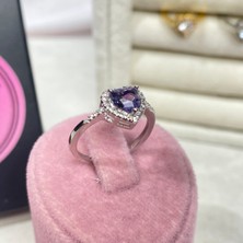 Alsem Gümüş Kalp Temalı Kolye Yüzük Bileklik Küpe Set , Özel Tasarım Pembe Kalp Işlemeli Gümüş Set