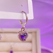 Alsem Gümüş Kalp Temalı Kolye Yüzük Bileklik Küpe Set , Özel Tasarım Pembe Kalp Işlemeli Gümüş Set