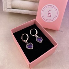 Alsem Gümüş Kalp Temalı Kolye Yüzük Bileklik Küpe Set , Özel Tasarım Pembe Kalp Işlemeli Gümüş Set