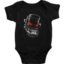 Darkhane Puro Içen Şapkalı Goril Siyah Unisex Bebek Body - Zıbın