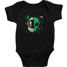 Darkhane Alien ve Astronot Siyah Unisex Bebek Body - Zıbın