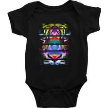 Darkhane Renkli Kaplan Siyah Unisex Bebek Body - Zıbın
