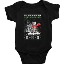 Darkhane Yılbaşı Yeni Yıl Kedisi Siyah Unisex Bebek Body - Zıbın