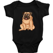 Darkhane Oturan Yorgun Pug Siyah Unisex Bebek Body - Zıbın