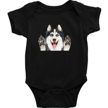 Darkhane Sibirya Kurdu Husky Haski Patileri Siyah Unisex Bebek Body - Zıbın