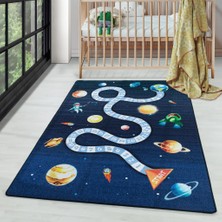 Carpettex Oyun Halısı Uzay Gezegenler Temalı Çocuk Bebek Odası Lacivert Tonlarda