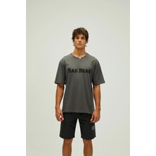 Bad Bear Title Oversize T-Shirt Koyu Gri Baskılı Erkek Tişört