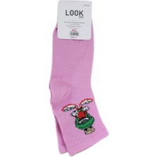 Look Socks Karakter Desenli Pembe Kolej Çorap 3 Çift