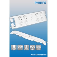 Philips SPN3080B 2 Metre 8'li Akım Korumalı Priz