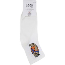 Look Socks Fred Çakmaktaş Karakter Desenli Beyaz Kolej Çorap