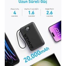 Anker 20.000mAH Powerbank-Hızlı Taşınabilir Şarj Cihazı-Dahili USB-C Kablolu-22.5W - iPhone 15/15 Plus/15 Pro/15 Pro Max, MacBook & Android Uyumlu - Beyaz - A1647 (Anker Türkiye Garantili)