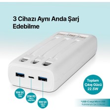 ttec PowerSlim Trio LCD 20.000mAh PD 22,5W Dahili Kablolu Taşınabilir Şarj Aleti / Powerbank