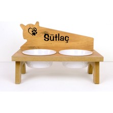 RealWood  Seramik Kaseli, Özel Isimli, Ahşap Kedi-Köpek Mama ve Su Kabı Stantı -2*400 Ml.
