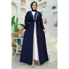 Bym Fashion Kolları Fırfırlı Taş Detay Abayalı Takım 8484 Lacivert