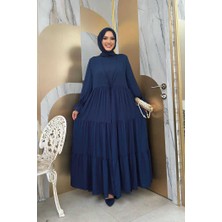 Bym Fashion Kol Lastikli Kat Görünümlü Abayalı Elbise Takım 3859 Lacivert