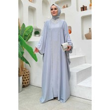 Bym Fashion Taş İşleme Detay Elbiseli Pelerin Takım 8496 Gri