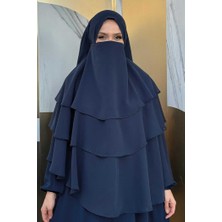 Bym Fashion Peçeli 3 Katlı Şifon Sufle Şal 6012 Lacivert