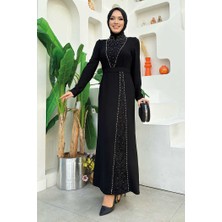 Bym Fashion Taşlı Krep Dantel Elbise 3870 Siyah