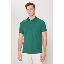 Altınyıldız Classics Erkek Koyu Yeşil %100 Pamuk Kıvrılmaz Pike Polo Yaka Slim Fit Dar Kesim Tişört
