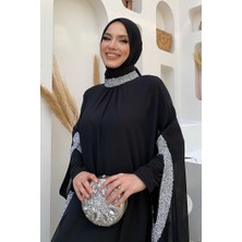 Bym Fashion Taş Işleme Detaylı Elbiseli Pelerin Takım 3875 Siyah