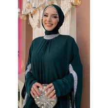 Bym Fashion Taş Işleme Detaylı Elbiseli Pelerin Takım 3875 Zümrüt