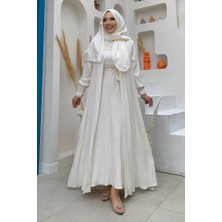 Bym Fashion Elbiseli Abaya Takım ŞAL HEDİYE  3883 Ekru