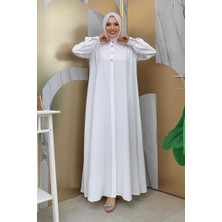 Bym Fashion Boydan Düğmeli Taş İşleme Detaylı Ferace 7903 Ekru