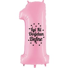 Organizasyon Pazarı 34 Inç 1 Açık Pembe Renk Kişiye Özel Iyi Ki Doğdun Yazılı Kalp Figürlü Rakam Folyo Balon