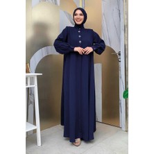 Bym Fashion Boydan Düğmeli Taş İşleme Detaylı Ferace 7903 Lacivert