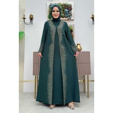 Bym Fashion Pul İşlemeli Yelekli Elbise Takım 8498 Zümrüt