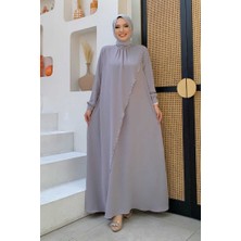 Bym Fashion Çapraz Parça Görünümlü İncili Elbise 3879 Gri